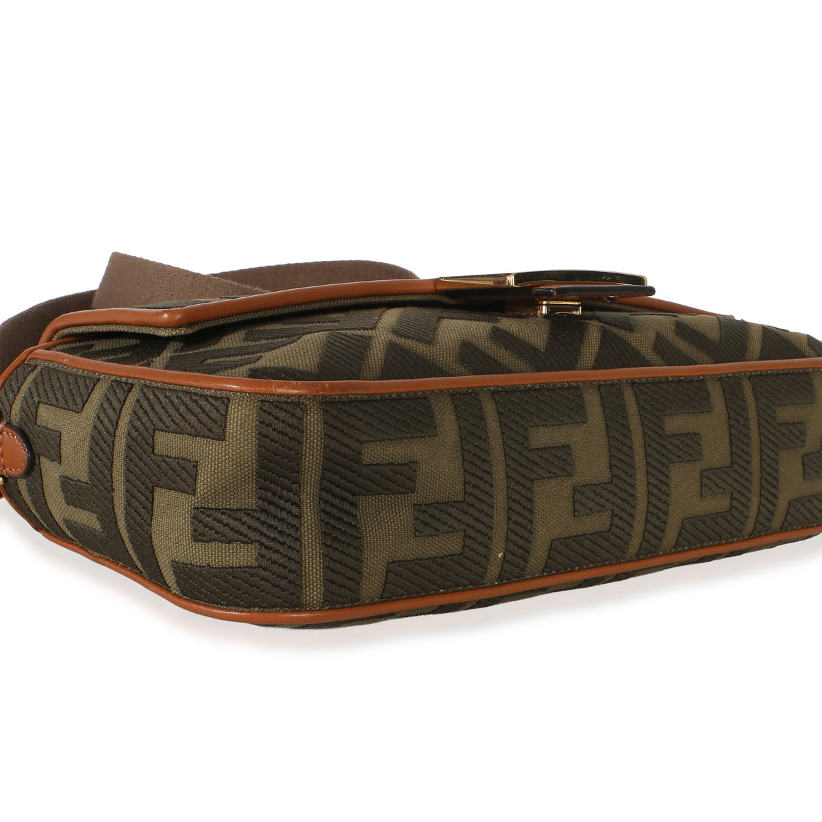 Fendi Green Tan FF Embroidery Canvas Medium Baguette Bag Handbag 7
