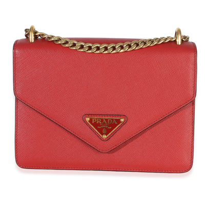 Prada Red Saffiano Envelope Flap Chain Shoulder Bag Handbag fv