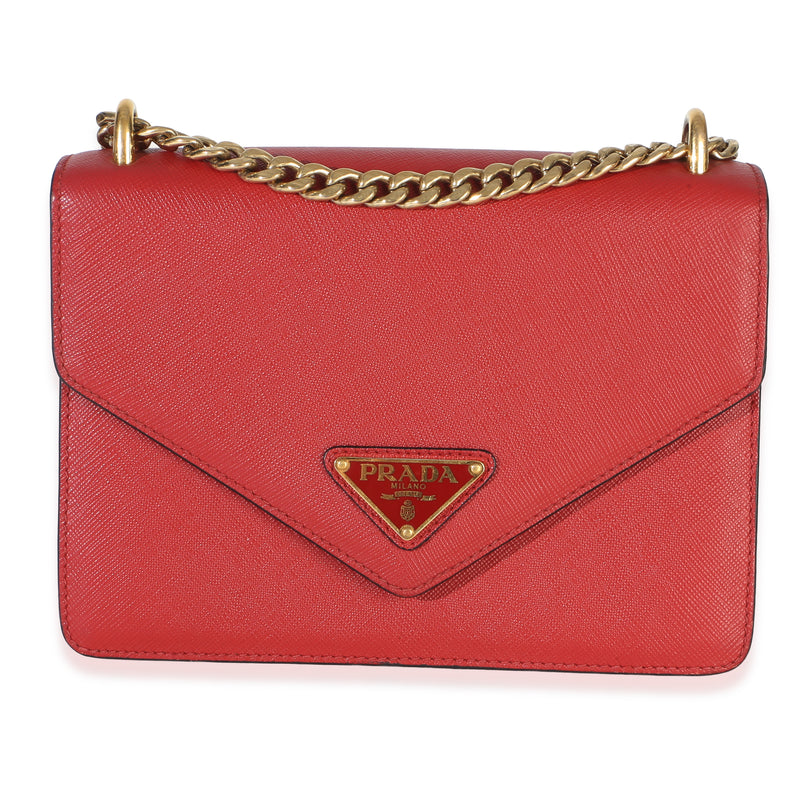 Prada Red Saffiano Envelope Flap Chain Shoulder Bag Handbag fv