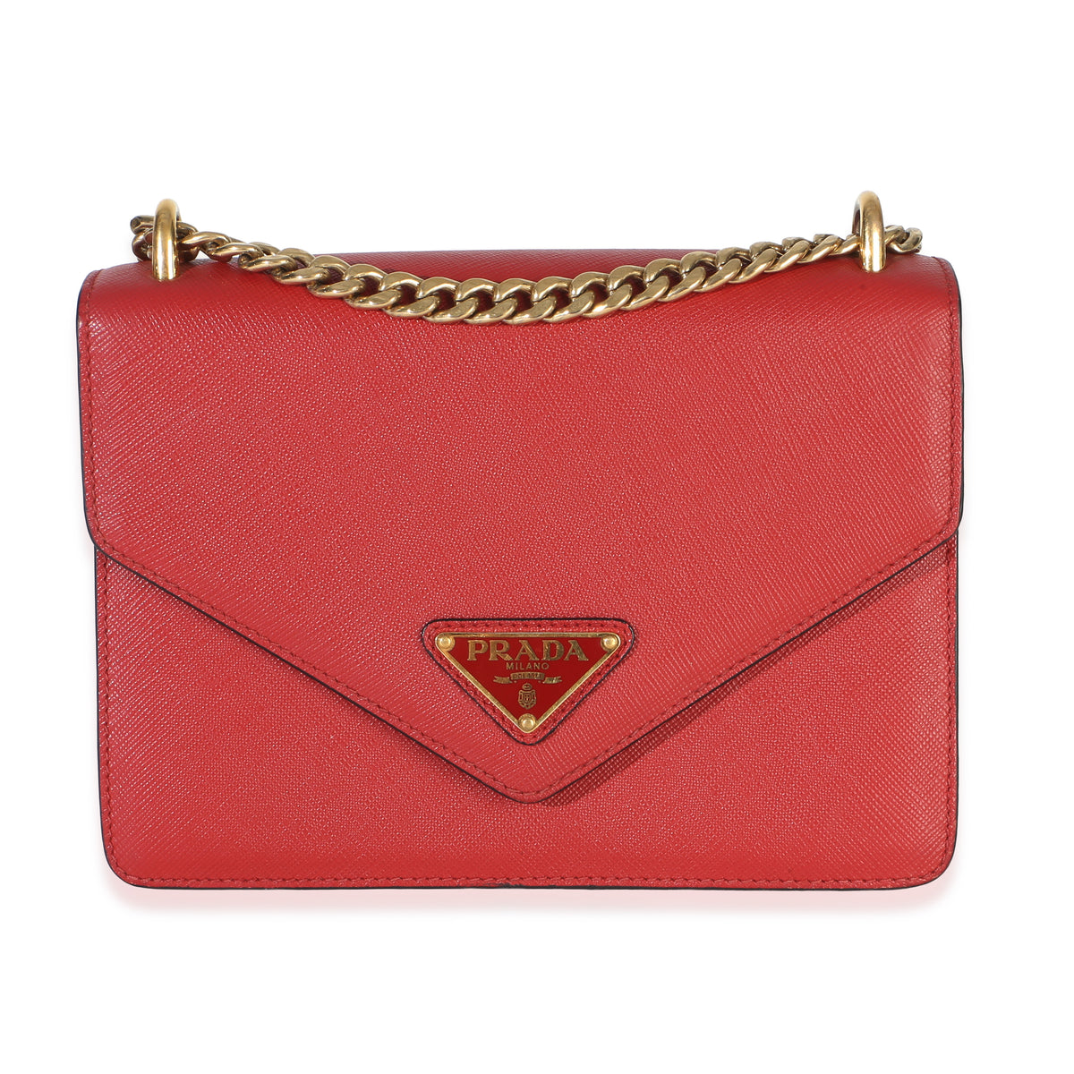 Prada Red Saffiano Envelope Flap Chain Shoulder Bag Handbag id