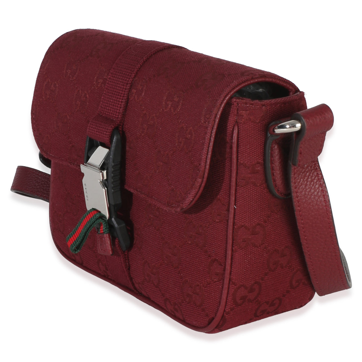 Gucci Burgundy GG Monogram Canvas Small Buckle Messenger Bag Handbag 2