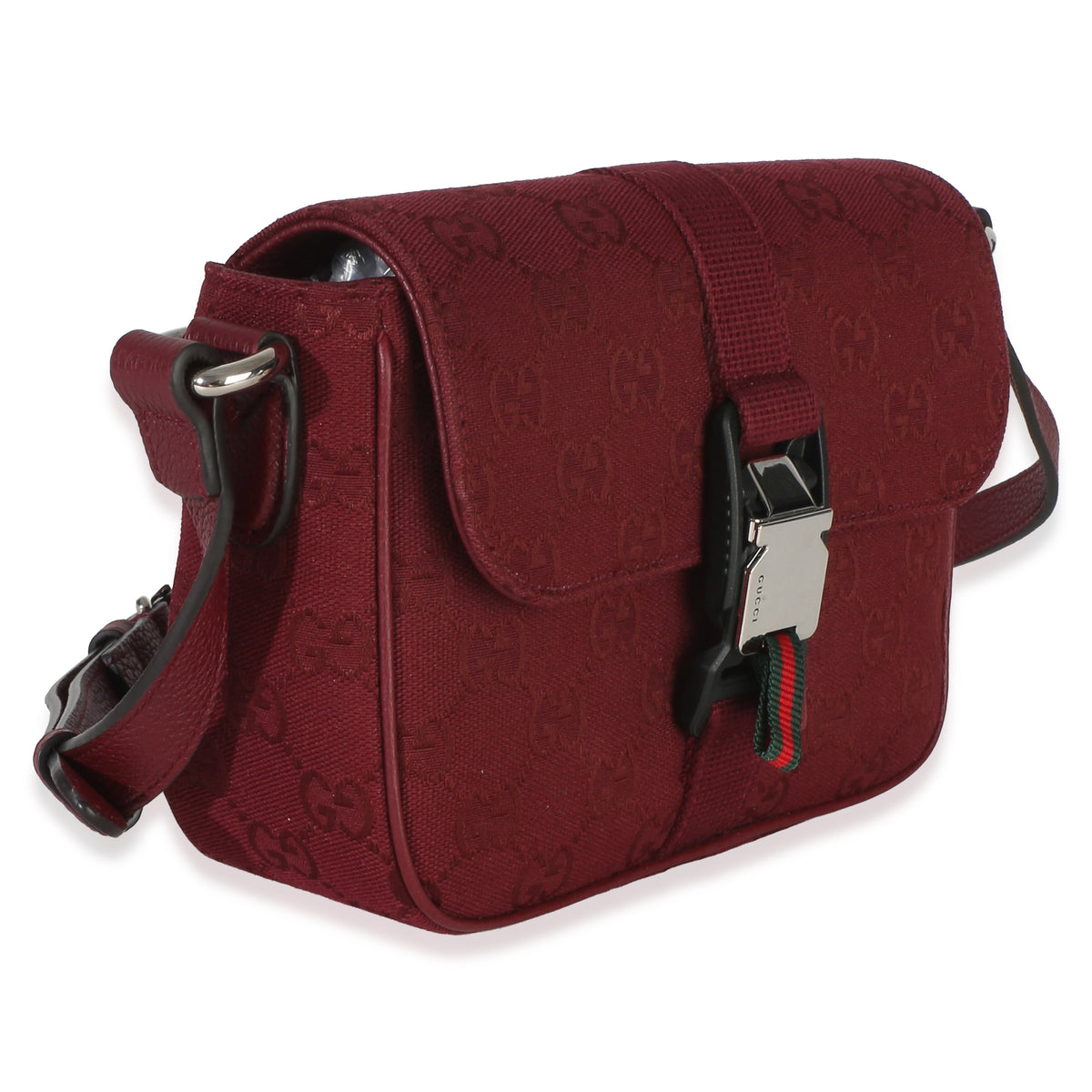 Gucci Burgundy GG Monogram Canvas Small Buckle Messenger Bag Handbag 3