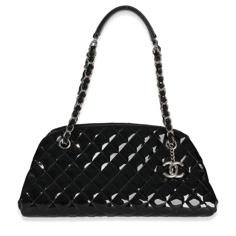 Chanel Black Quilted Patent Medium Just Mademoiselle Bag Handbag id