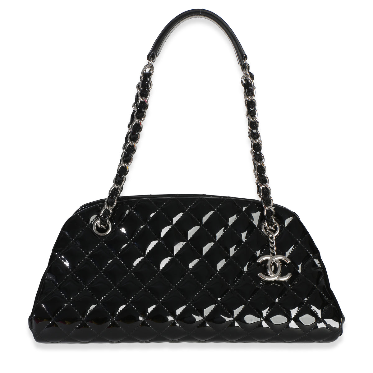 Chanel Black Quilted Patent Medium Just Mademoiselle Bag Handbag id