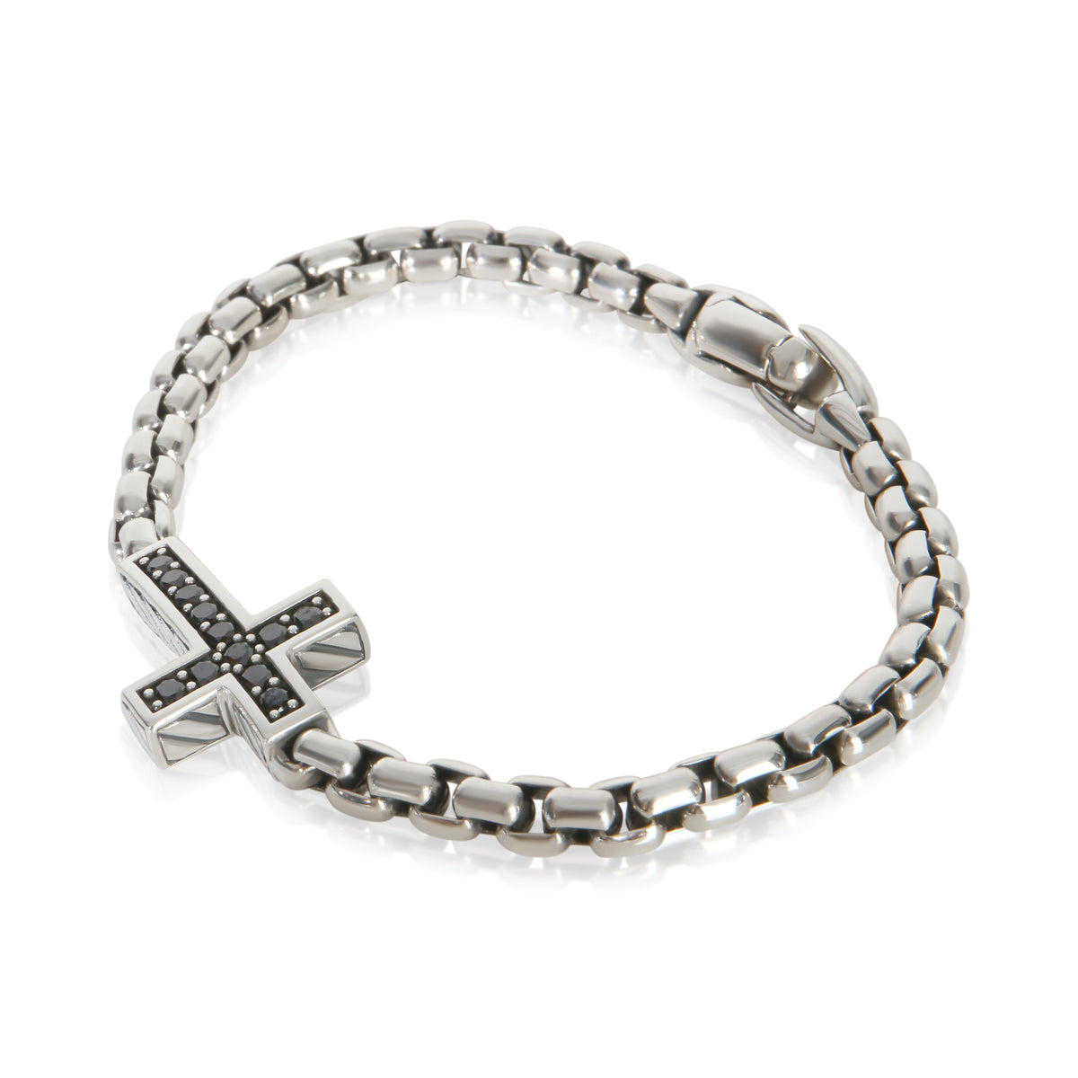 David Yurman Sterling Silver Diamond Cross Station Bracelet 2
