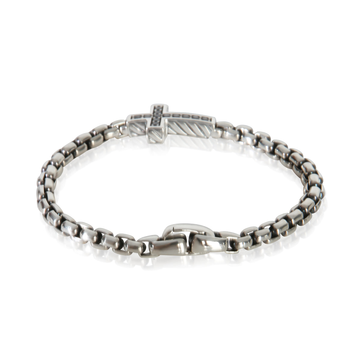 David Yurman Sterling Silver Diamond Cross Station Bracelet 3