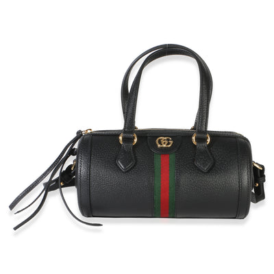 Gucci Black Grained Calfskin Small GG Ophidia Boston Bag Handbag fv
