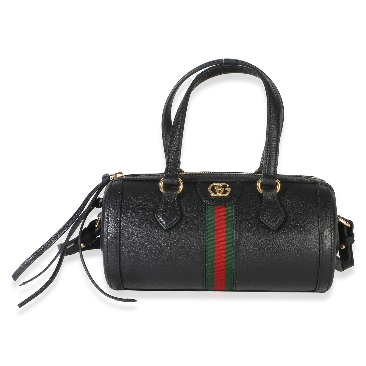 Gucci Black Grained Calfskin Small GG Ophidia Boston Bag Handbag fv
