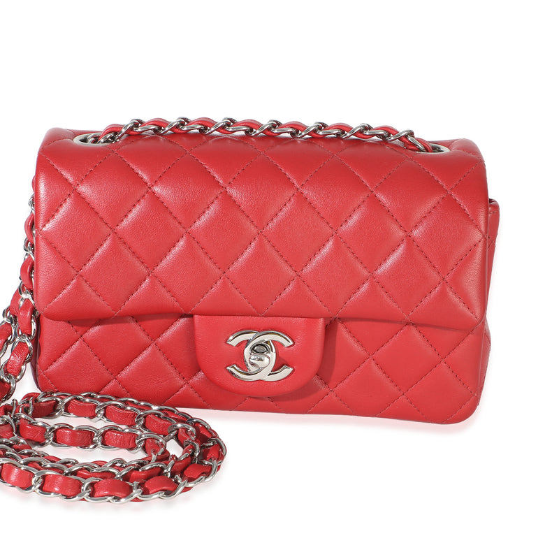 Chanel Red Quilted Lambskin Mini Rectangular Classic Flap Bag Handbag id