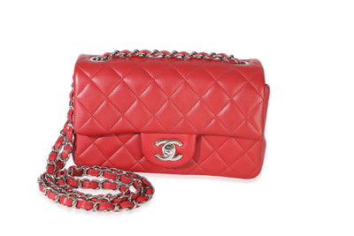 Chanel Red Quilted Lambskin Mini Rectangular Classic Flap Bag Handbag id