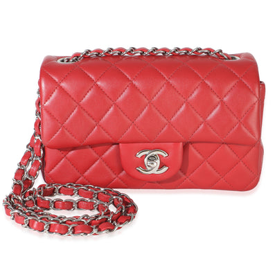Chanel Red Quilted Lambskin Mini Rectangular Classic Flap Bag Handbag id