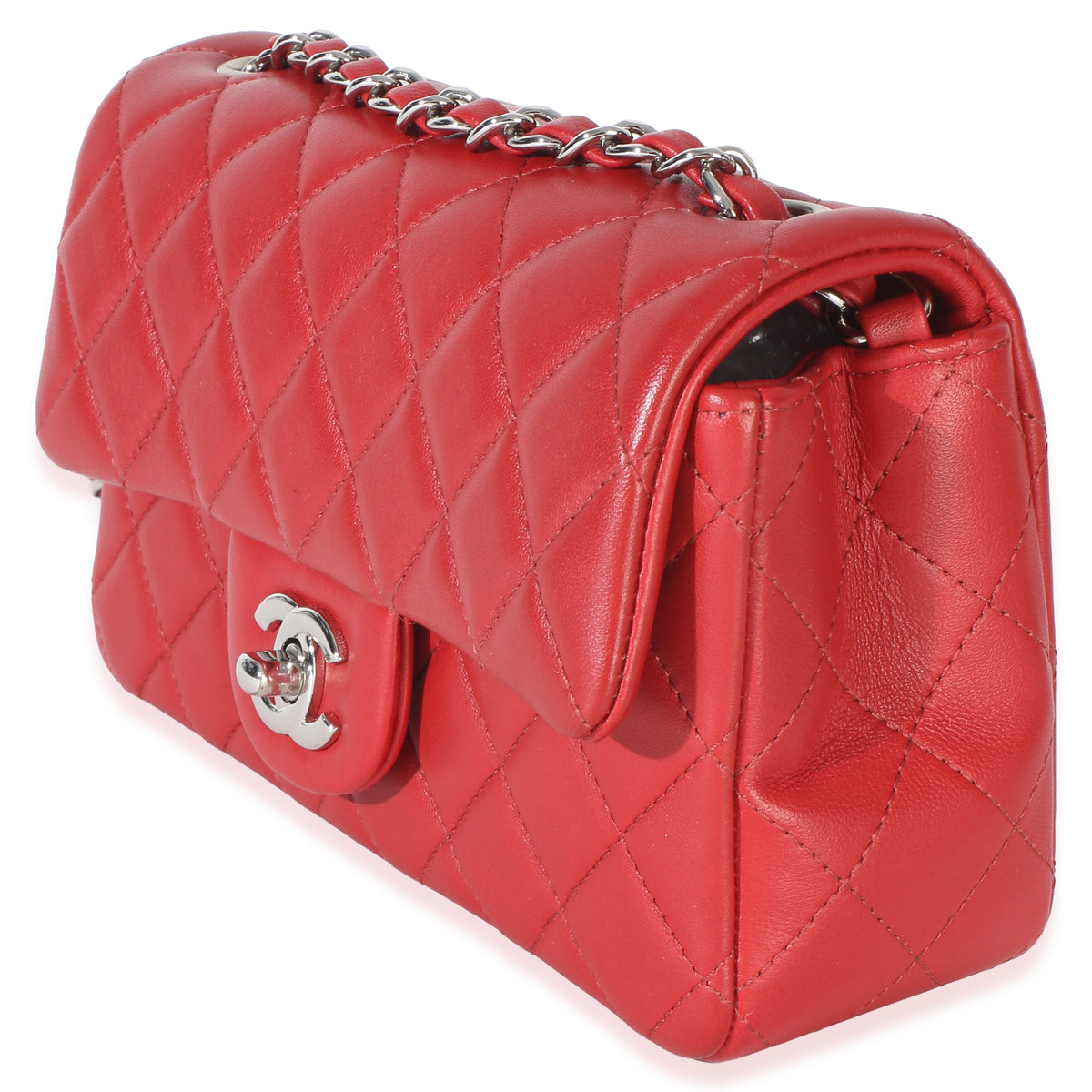 Chanel Red Quilted Lambskin Mini Rectangular Classic Flap Bag Handbag 2