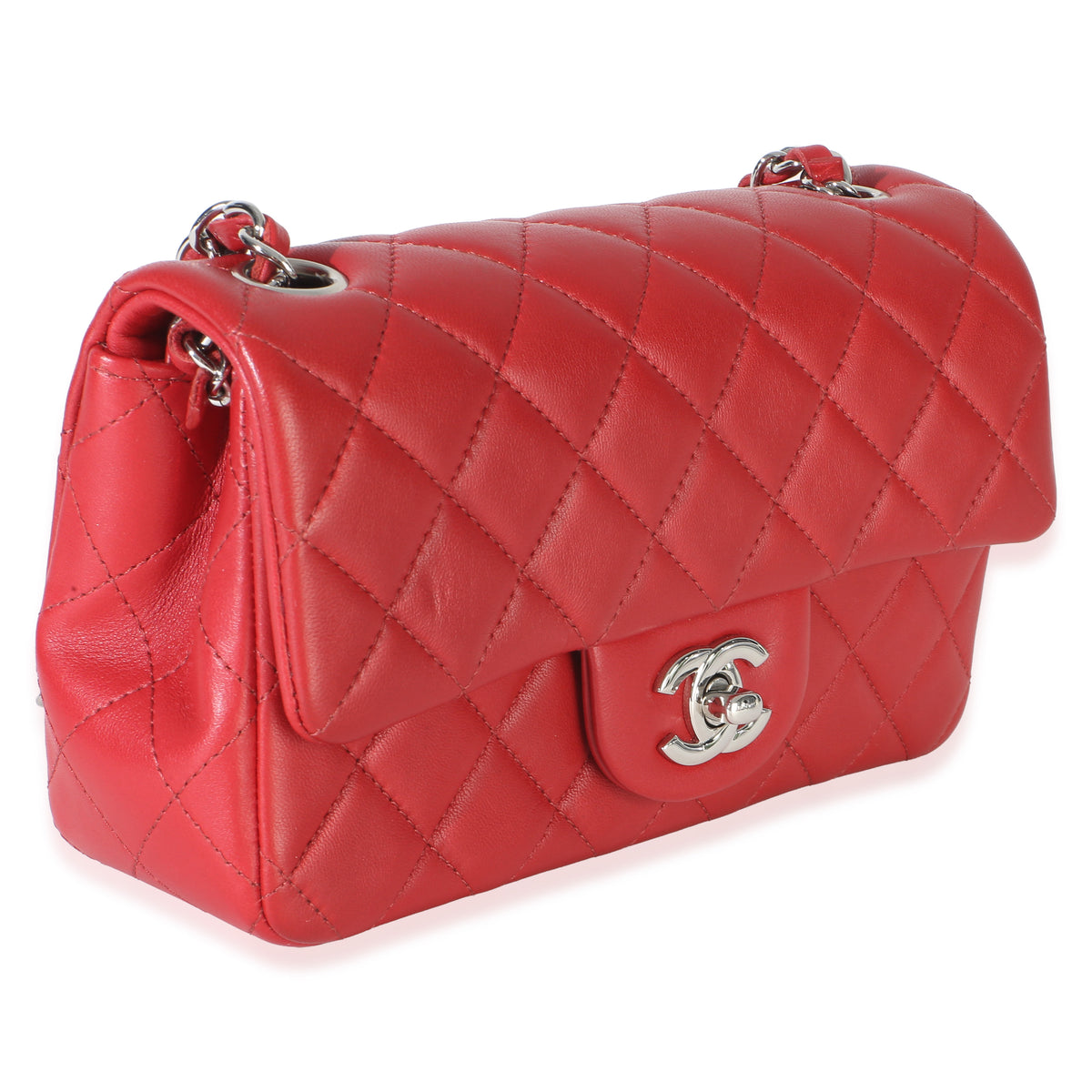 Chanel Red Quilted Lambskin Mini Rectangular Classic Flap Bag Handbag 3
