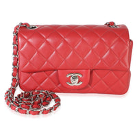 Chanel Red Quilted Lambskin Mini Rectangular Classic Flap Bag Handbag 4