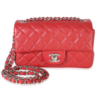 Chanel Red Quilted Lambskin Mini Rectangular Classic Flap Bag Handbag id