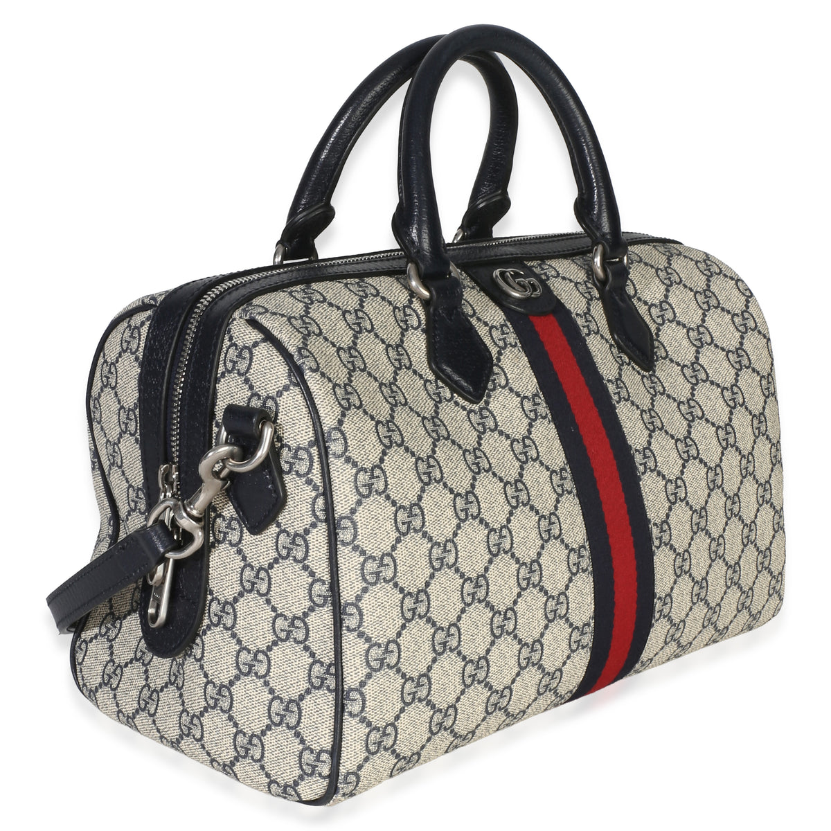 Gucci Beige Blue GG Supreme Monogram Web Medium Ophidia Boston Bag Handbag 3