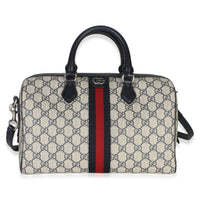 Gucci Beige Blue GG Supreme Monogram Web Medium Ophidia Boston Bag Handbag fv