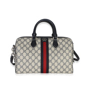 Gucci Beige Blue GG Supreme Monogram Web Medium Ophidia Boston Bag Handbag id