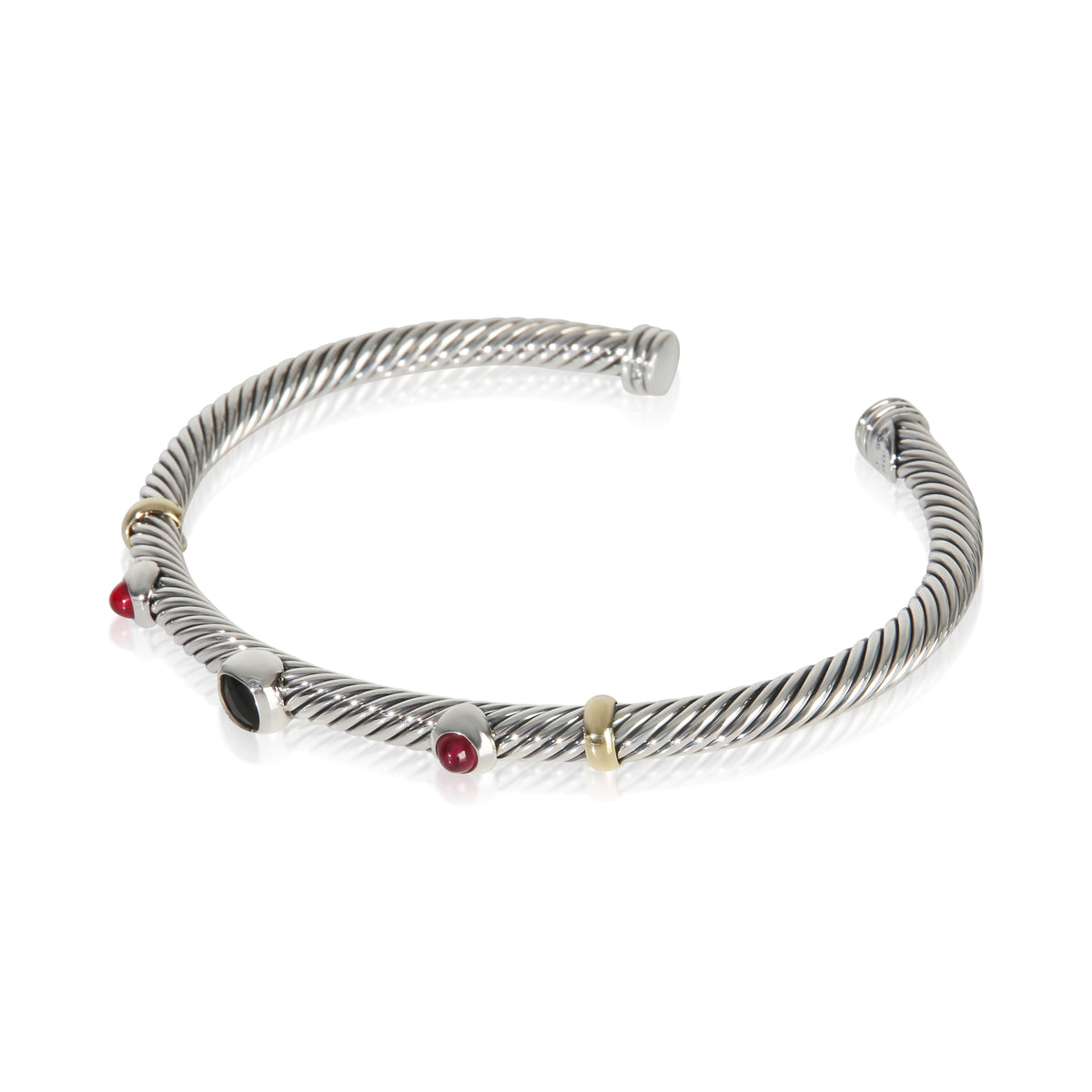 David Yurman Yellow Gold & Sterling Silver Onyx and Garnet Renaissance Bracelet 2