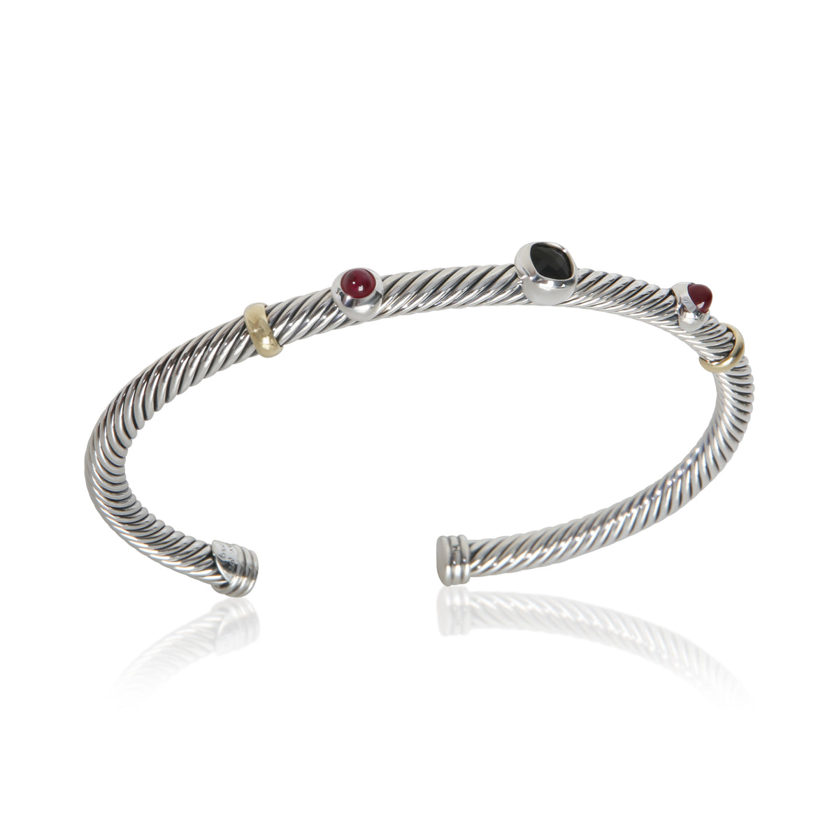 David Yurman Yellow Gold & Sterling Silver Onyx and Garnet Renaissance Bracelet 5