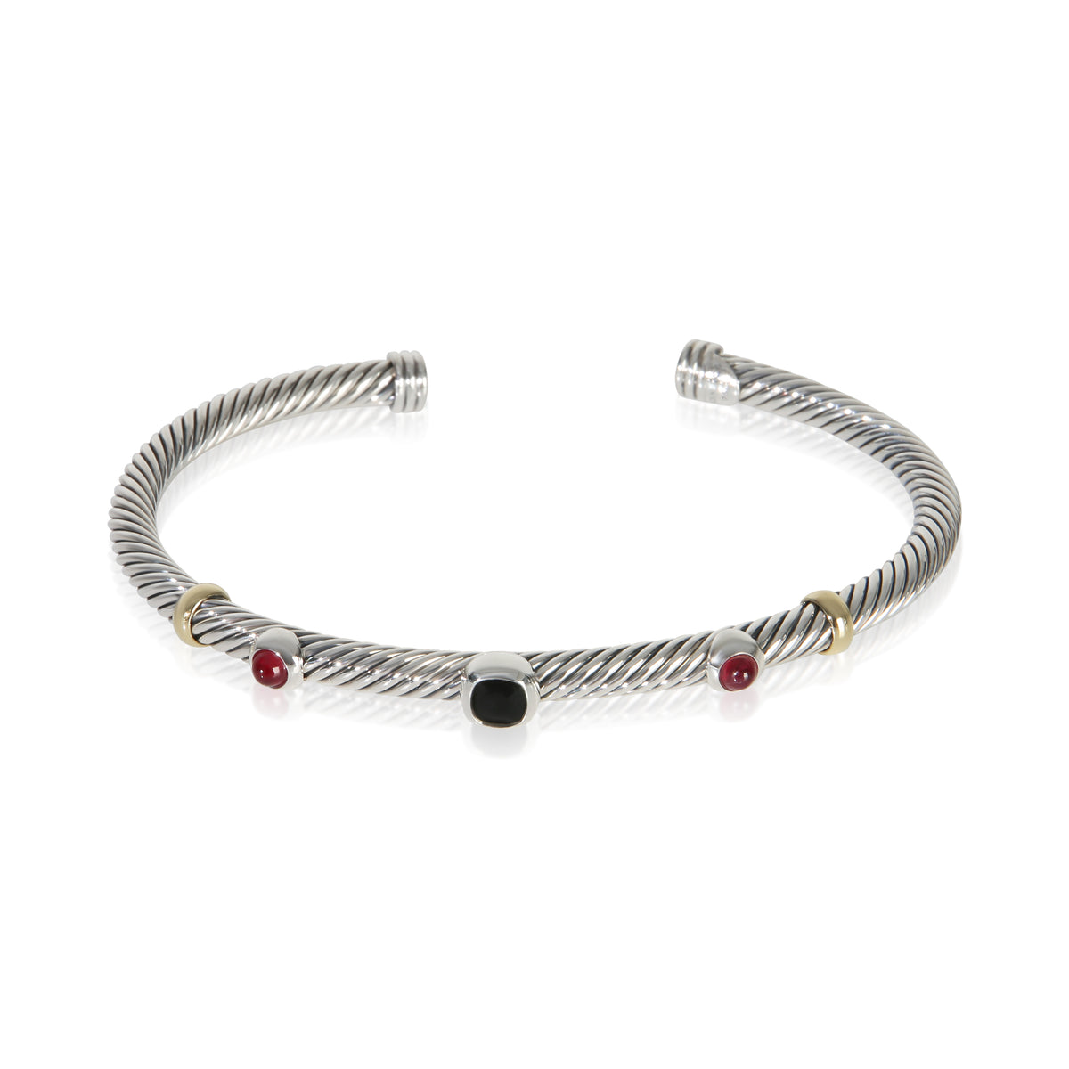 David Yurman Yellow Gold & Sterling Silver Onyx and Garnet Renaissance Bracelet fv