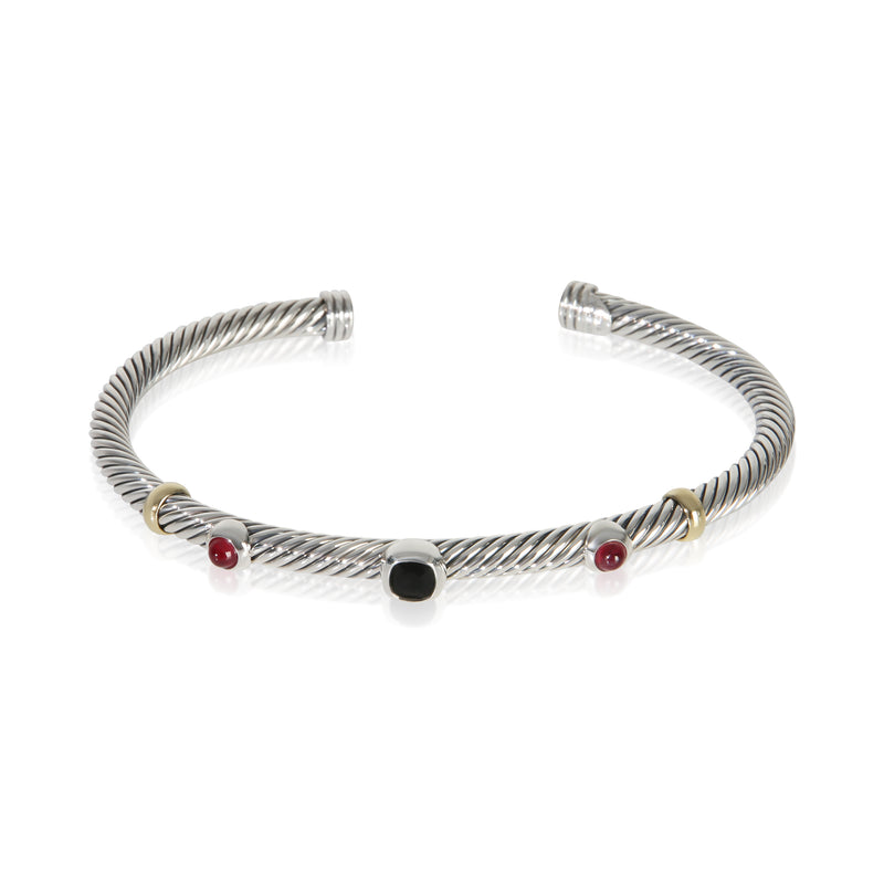 David Yurman Yellow Gold & Sterling Silver Onyx and Garnet Renaissance Bracelet fv