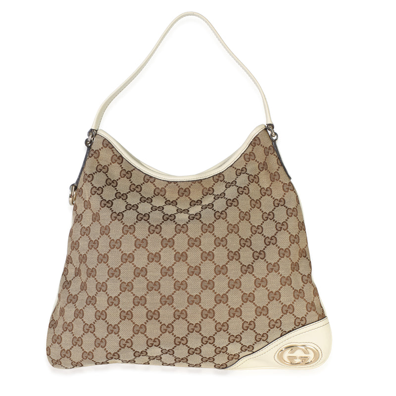 Gucci Vintage Cream GG Monogram Canvas Medium New Britt Hobo Handbag id