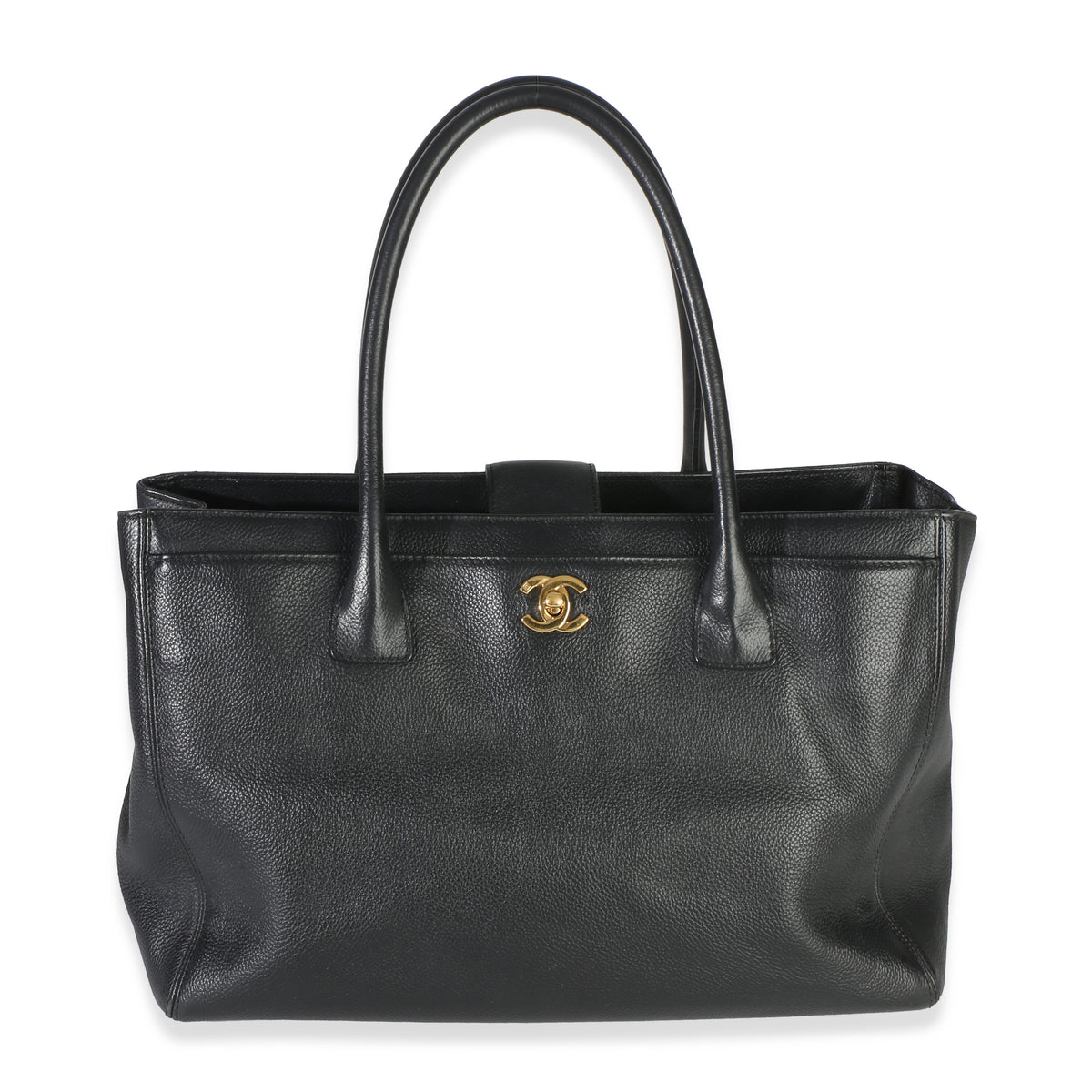 Chanel Vintage 24k Black Grained Calfskin Medium Cerf Executive Tote Handbag id