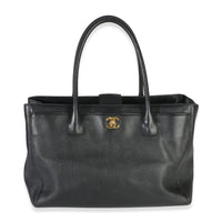 Chanel Vintage 24k Black Grained Calfskin Medium Cerf Executive Tote Handbag id
