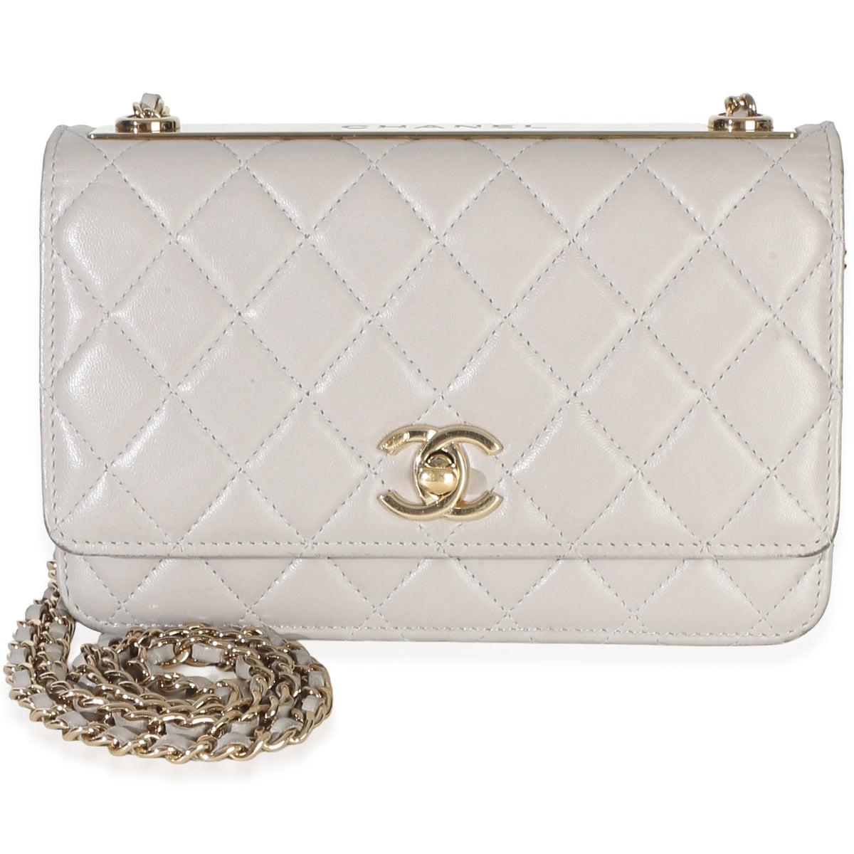 Chanel Light Grey Quilted Lambskin Trendy CC Wallet On Chain Handbag 2