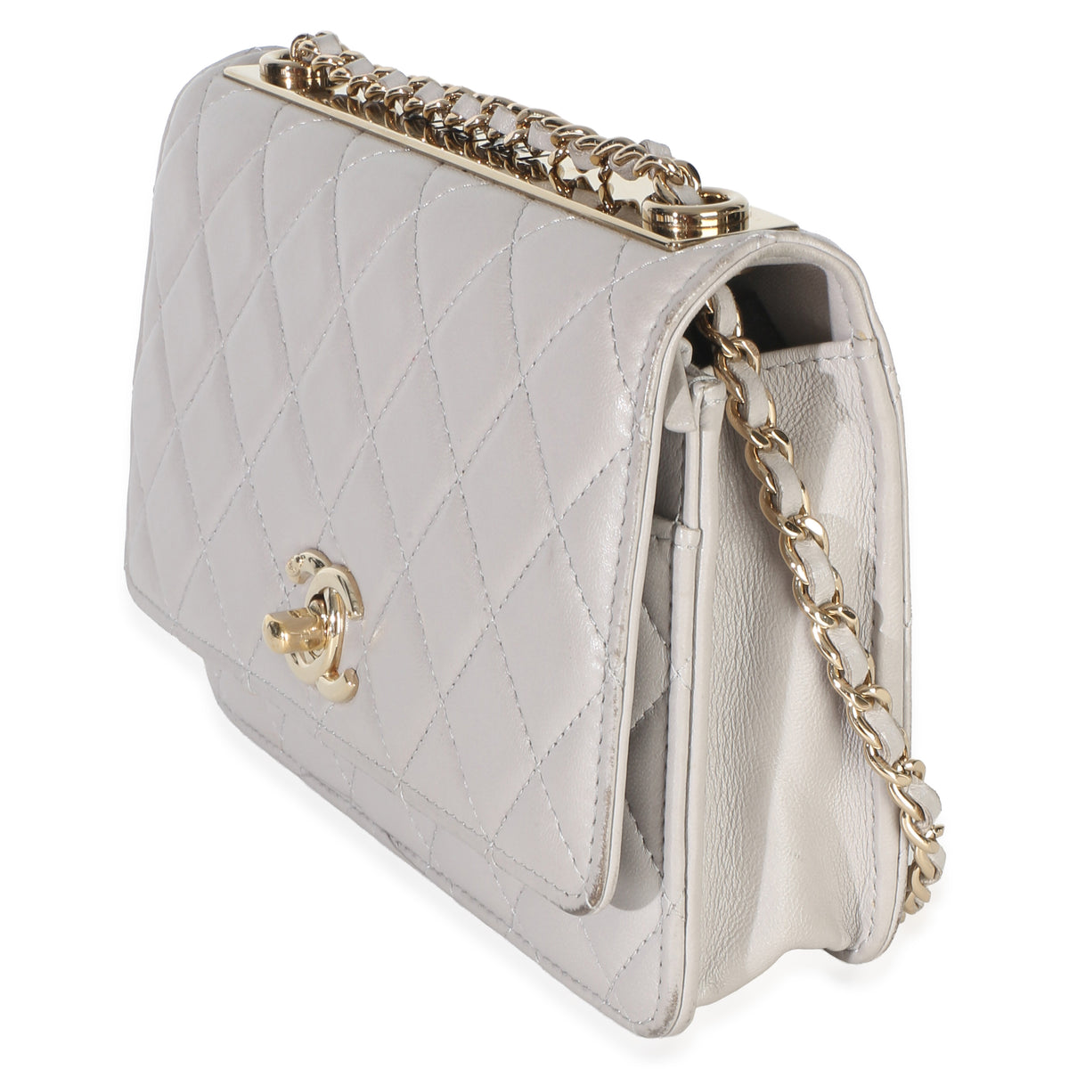 Chanel Light Grey Quilted Lambskin Trendy CC Wallet On Chain Handbag 6