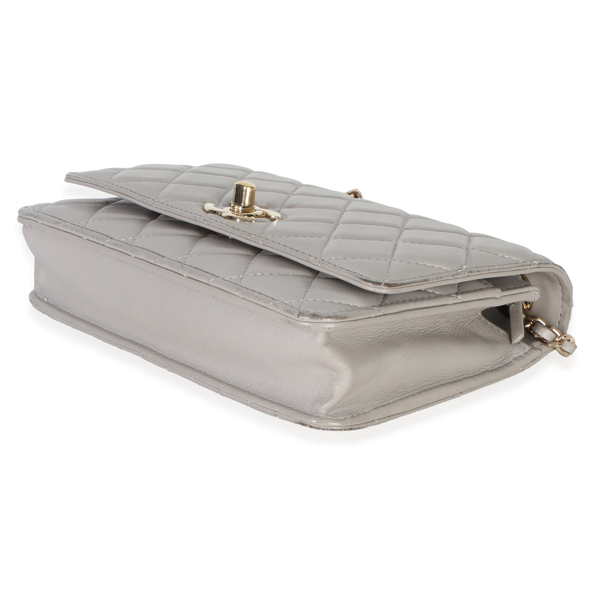 Chanel Light Grey Quilted Lambskin Trendy CC Wallet On Chain Handbag 9