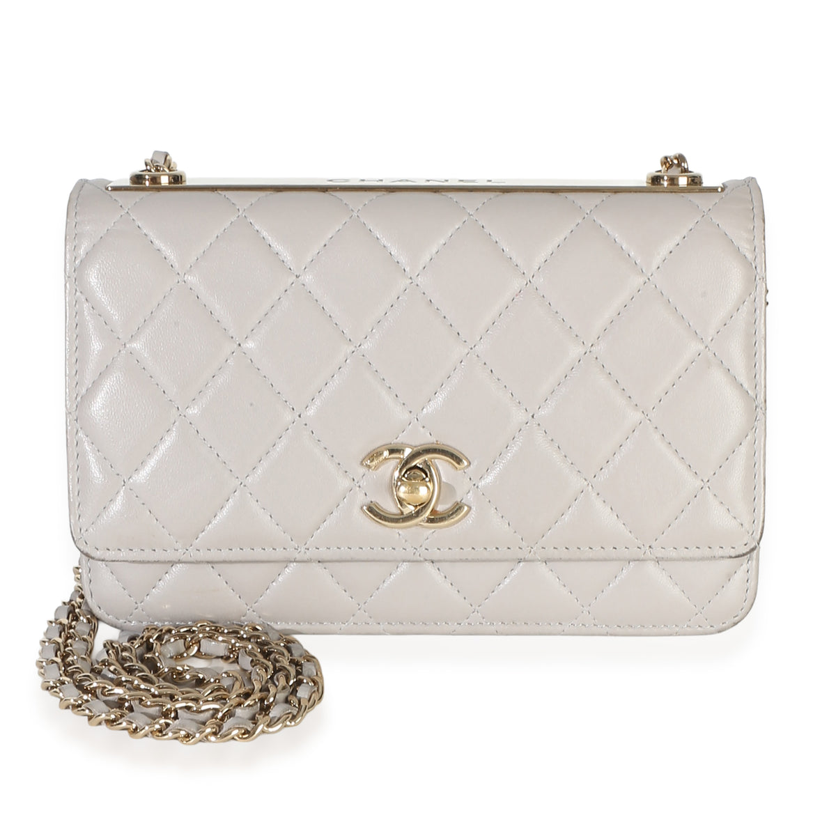 Chanel Light Grey Quilted Lambskin Trendy CC Wallet On Chain Handbag fv