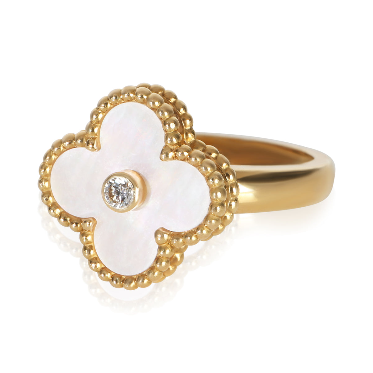 Van Cleef & Arpels Yellow Gold Mother Of Pearl and Diamond Vintage Alhambra Ring 2