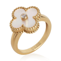 Van Cleef & Arpels Yellow Gold Mother Of Pearl and Diamond Vintage Alhambra Ring 4