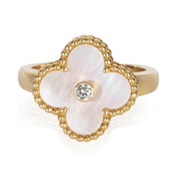 Van Cleef & Arpels Yellow Gold Mother Of Pearl and Diamond Vintage Alhambra Ring fv