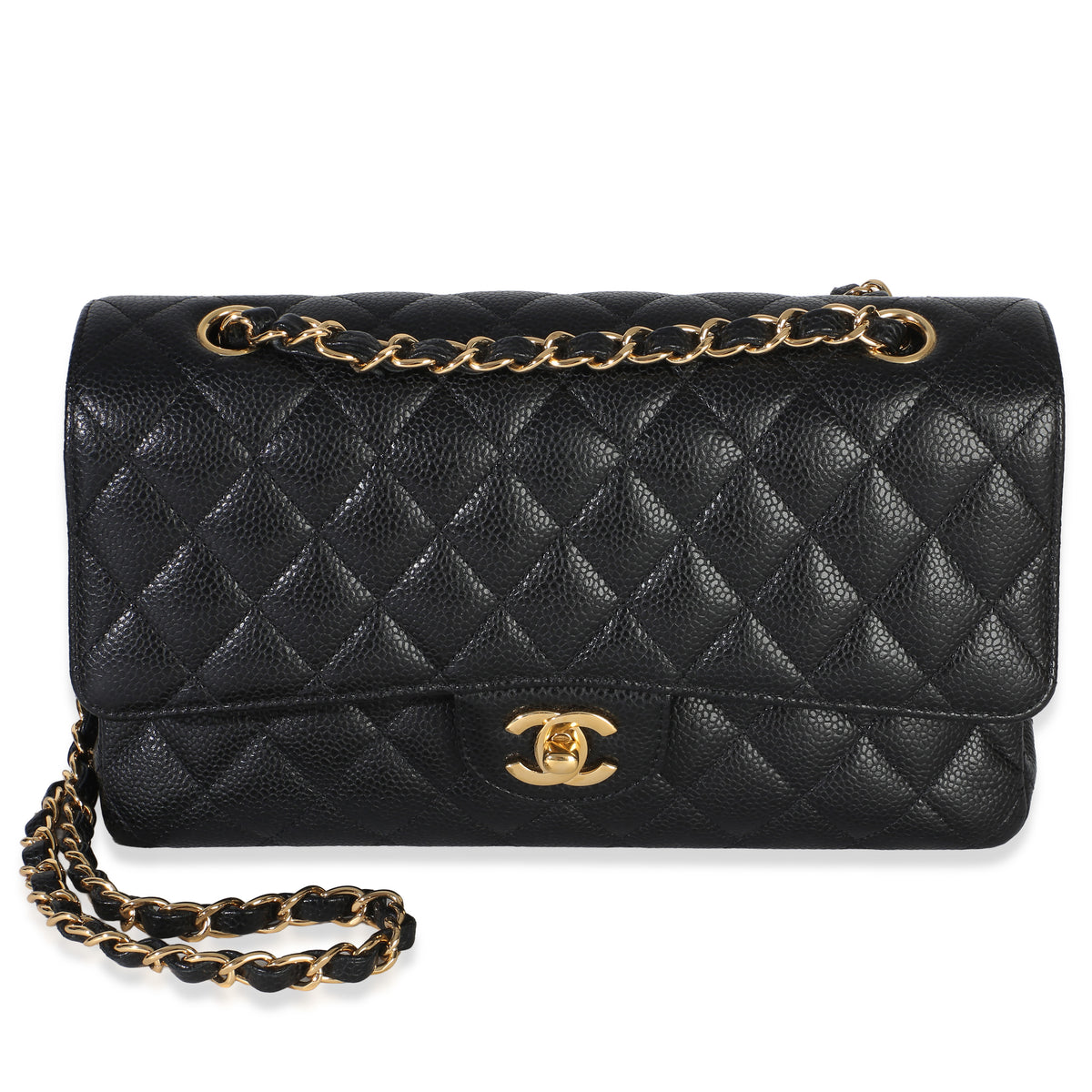 Chanel Black Quilted Caviar Medium Classic Double Flap Bag Handbag id