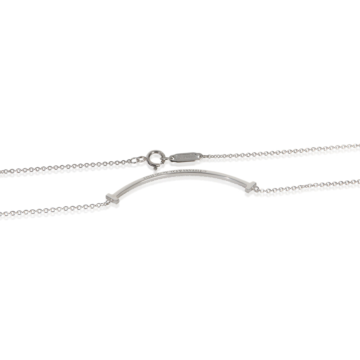 Tiffany & Co. White Gold Diamond Small Model Tiffany T Smile Necklace 2