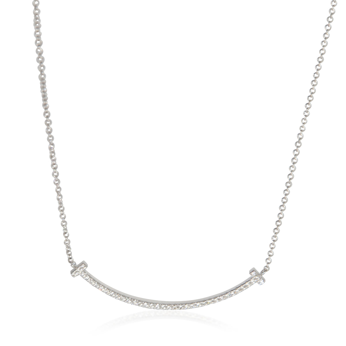 Tiffany & Co. White Gold Diamond Small Model Tiffany T Smile Necklace 3