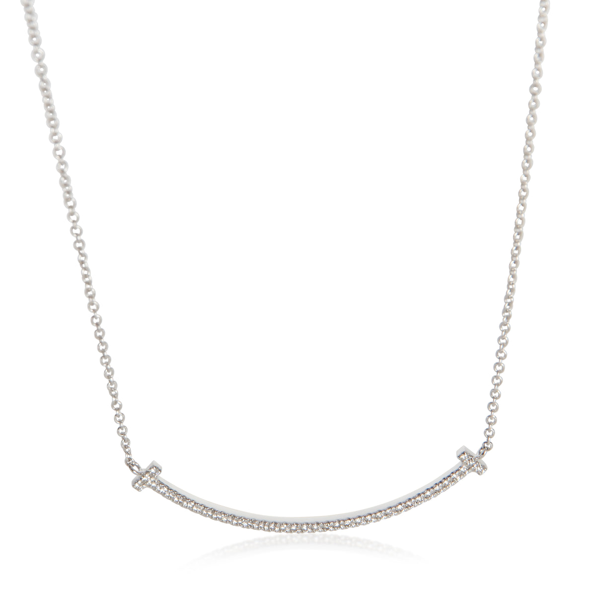 Tiffany & Co. White Gold Diamond Small Model Tiffany T Smile Necklace fv