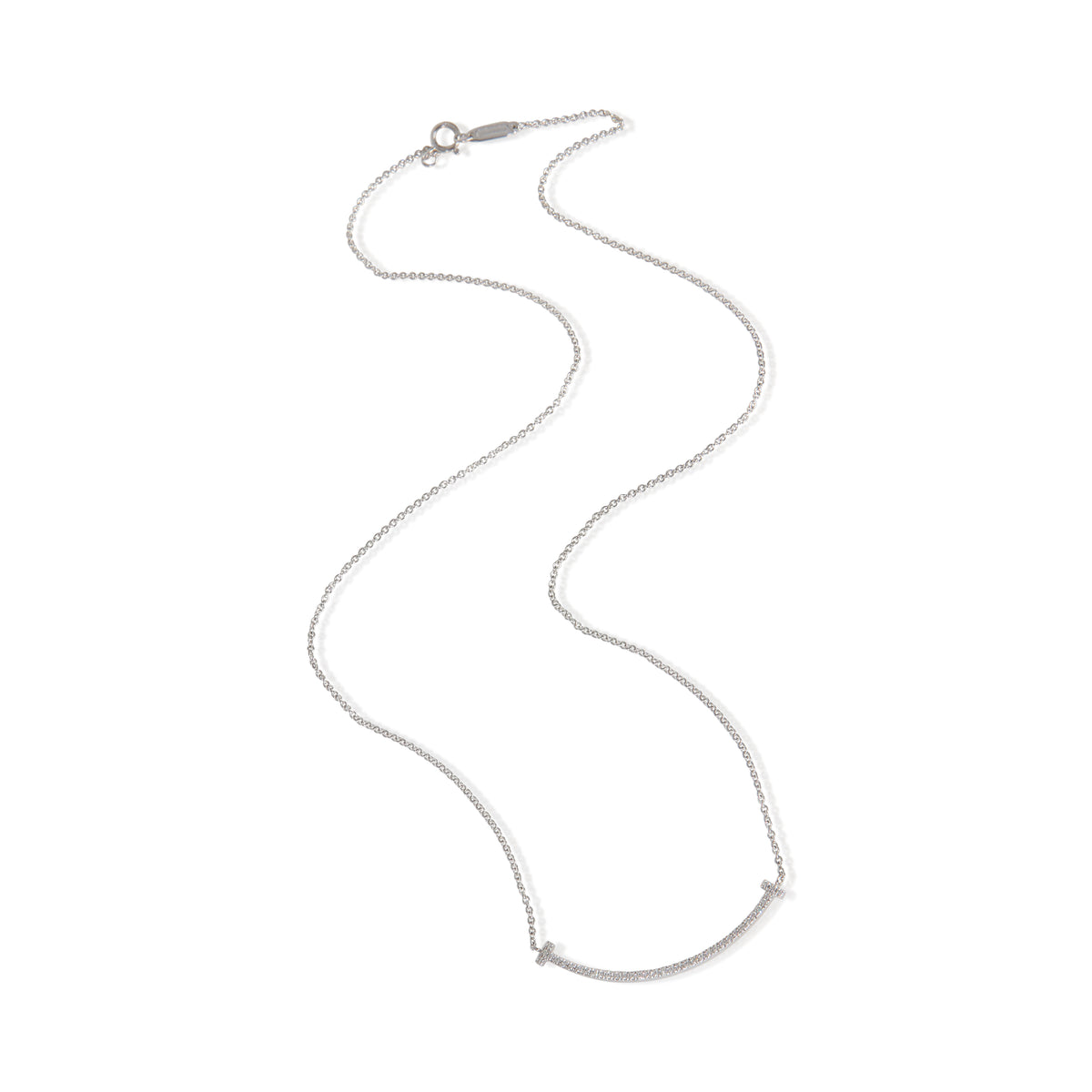 Tiffany & Co. White Gold Diamond Small Model Tiffany T Smile Necklace 4