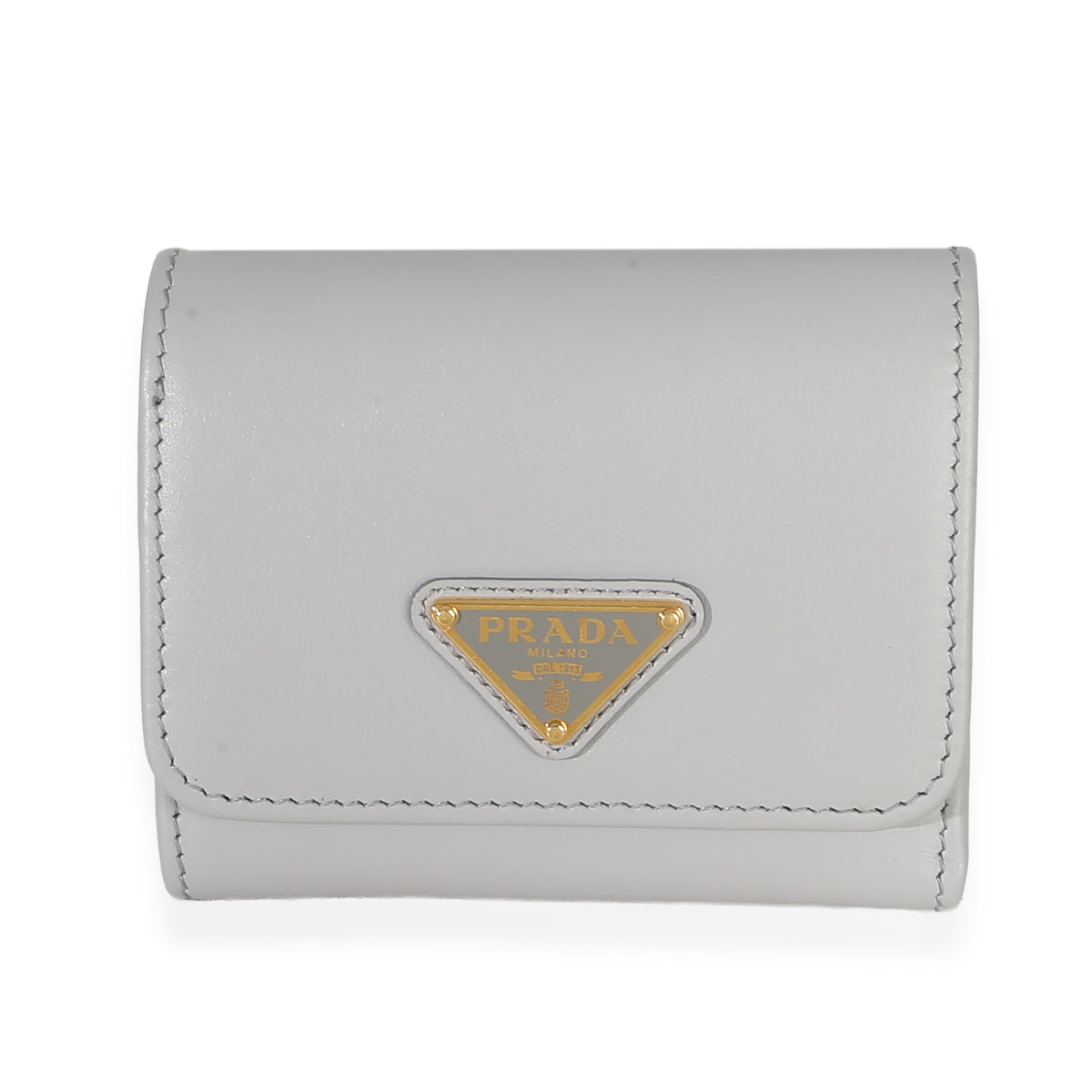 Prada Grey Leather Trifold Compact Wallet Wallet id