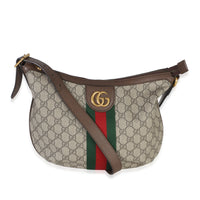 Gucci Brown Beige GG Supreme Canvas Dollar Calfskin Web Small Ophidia Half Moon Handbag id