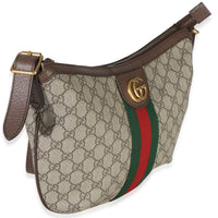 Gucci Brown Beige GG Supreme Canvas Dollar Calfskin Web Small Ophidia Half Moon Handbag 3