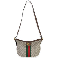 Gucci Brown Beige GG Supreme Canvas Dollar Calfskin Web Small Ophidia Half Moon Handbag 8