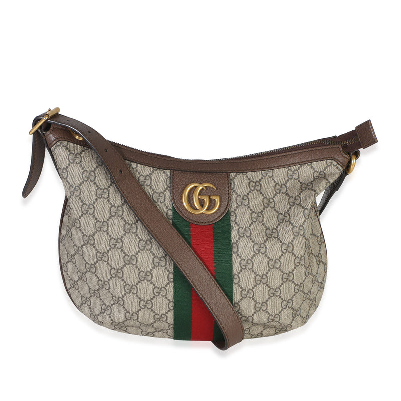 Gucci Brown Beige GG Supreme Canvas Dollar Calfskin Web Small Ophidia Half Moon Handbag id