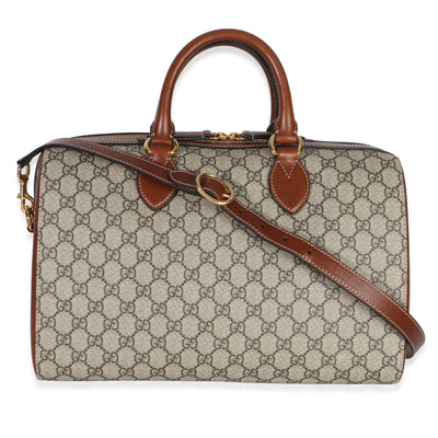 Gucci Brown GG Supreme Monogram Large Boston Bag Handbag id