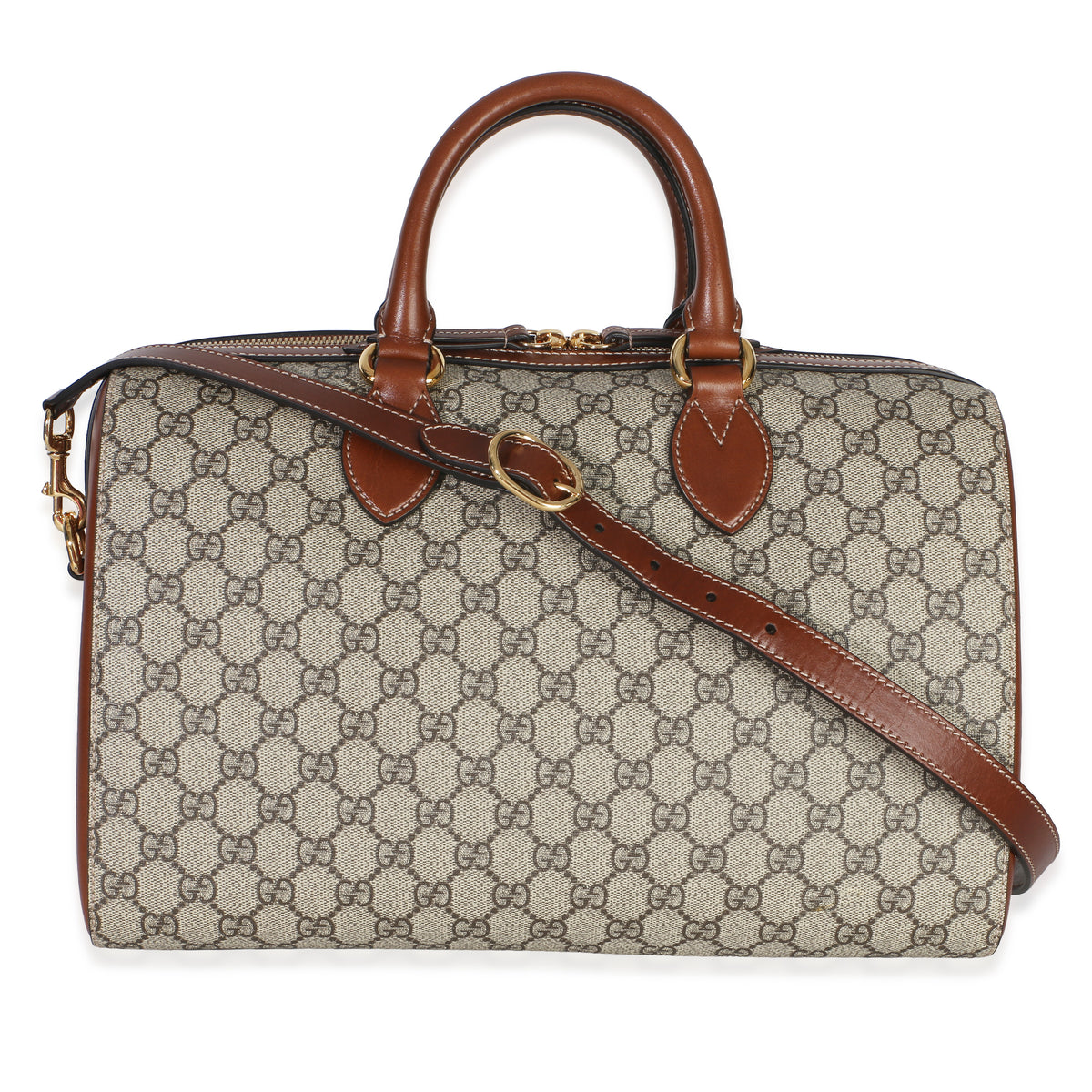 Gucci Brown GG Supreme Monogram Large Boston Bag Handbag id