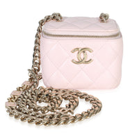 Chanel Pink Quilted Lambskin Coco Chain Mini Vanity Case Handbag fv