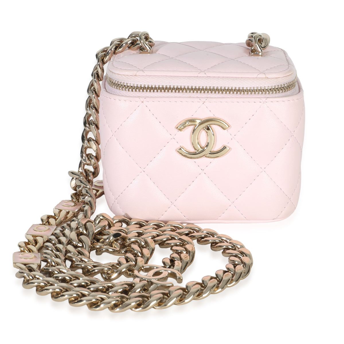 Chanel Pink Quilted Lambskin Coco Chain Mini Vanity Case Handbag id